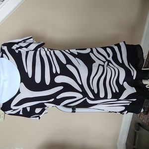 REBORN Not Worn Black and Off White Lined and Ruffled Short Sleeve Dress Size L